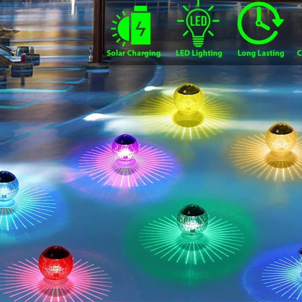 Outdoor Solar LED Floating Light Garden Pond Pool Lamp Rotating RGB Color Change